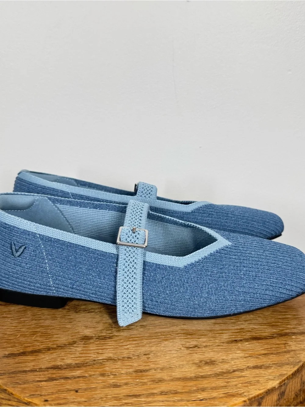 Vivaia Square Toe Margot Mary-Jane Flats Shoes Denim Blue Size 36.5 / 6